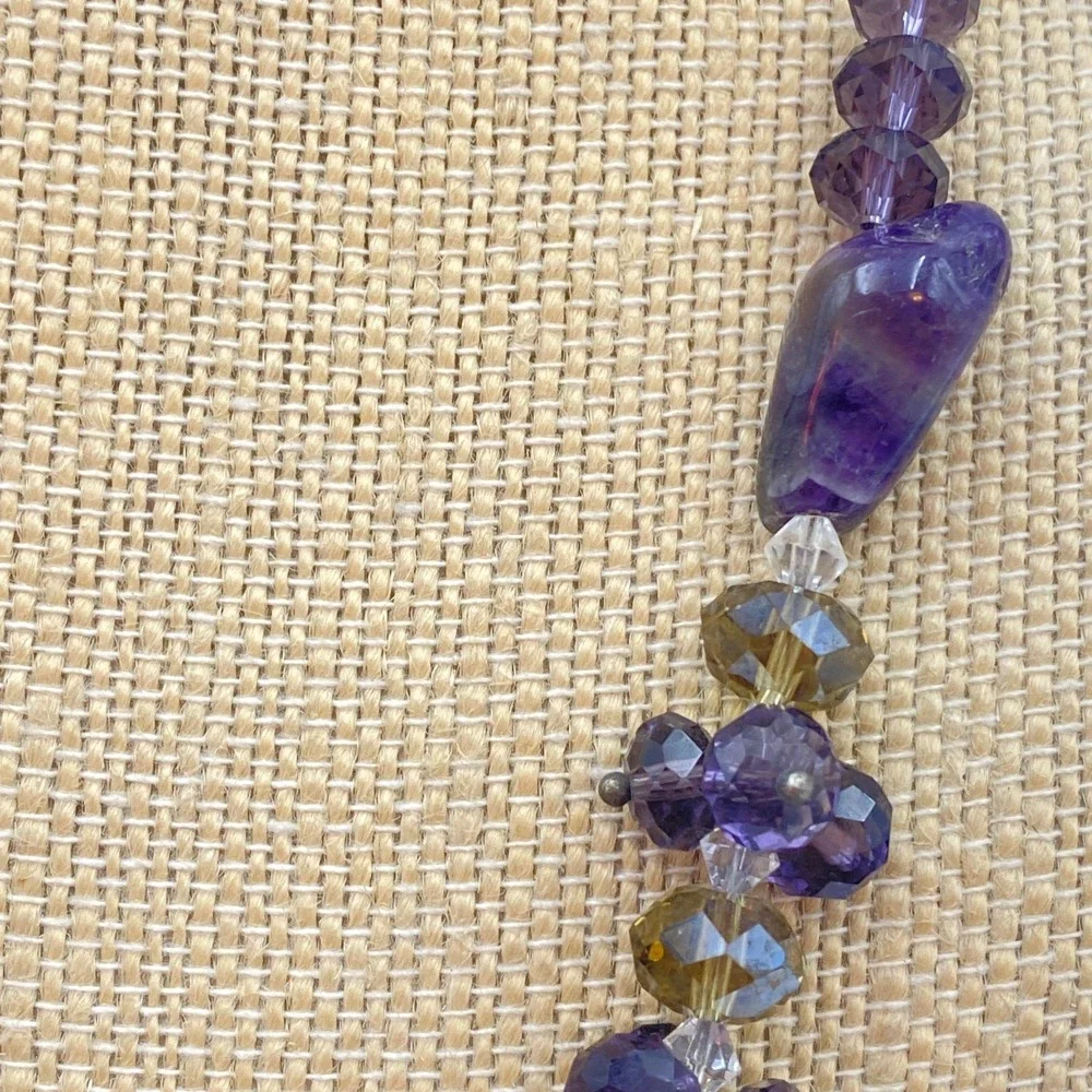 Amethyst Purple Stone and Faceted Glass Bead Adjustable Necklace Eclectic Style